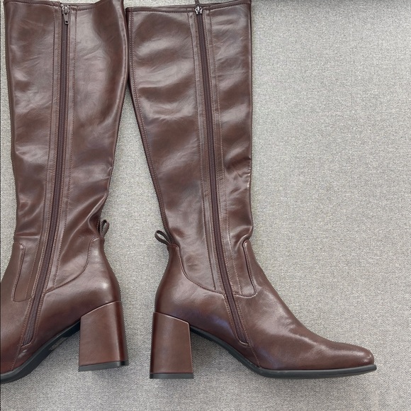 Jeffrey Campbell Hot Lava Boots Burgundy Coffee Brown Square Toe Knee High - Picture 5 of 10